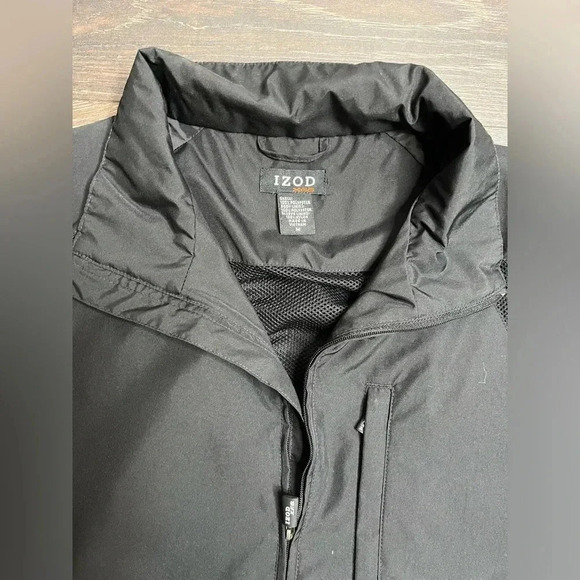 Izod Windbreaker Jacket Mens Short Sleeve 1/4 Zip Black Pullover - Picture 2 of 4